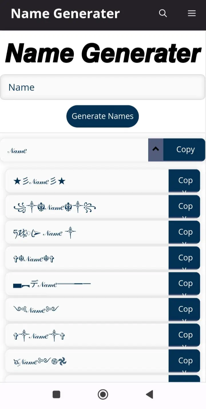 click on drop down for more name generater style